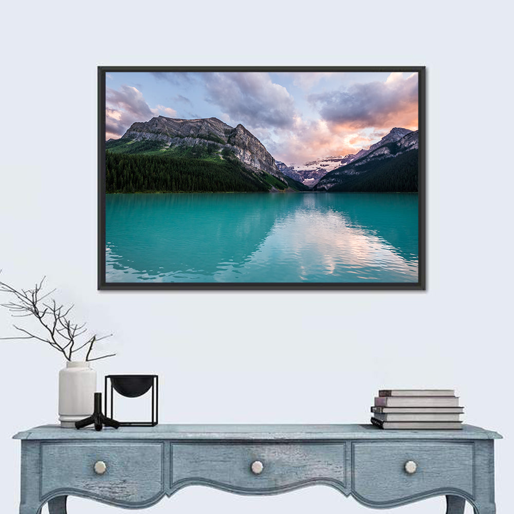 Turquoise Sunset at Lake Louise Wall Art in a room, landscape