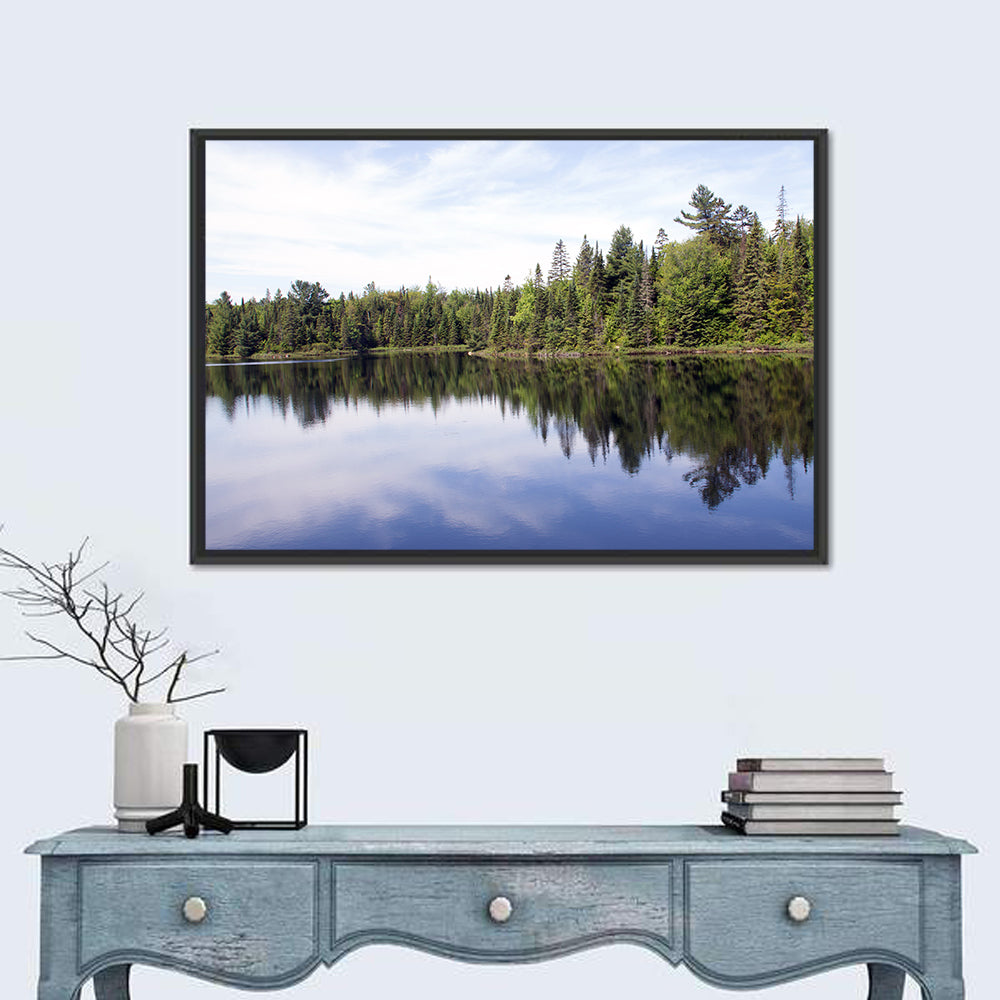 Peck Lake Shoreline Reflection Wall Art in a room, landscape