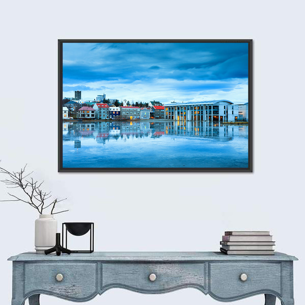 Reykjavik City Hall at Blue Hour Wall Art in a room, landscape