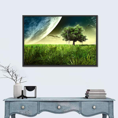 Alien Meadow Under a Giant Planet Wall Art