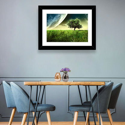 Alien Meadow Under a Giant Planet Wall Art