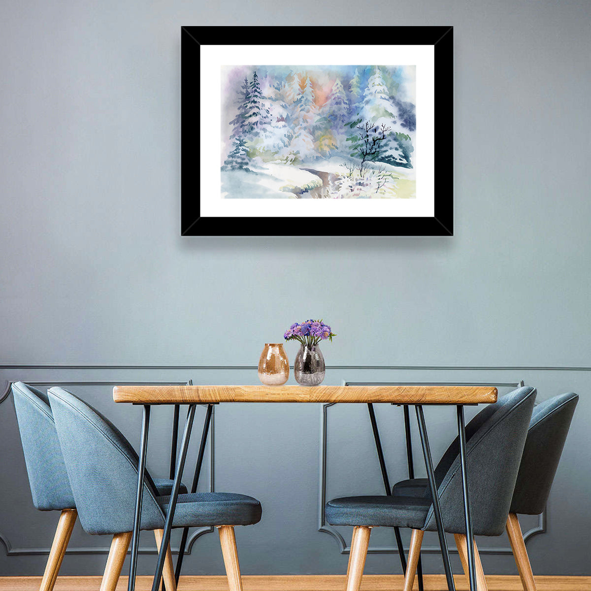 Winding Winter Stream Watercolor Wall Art