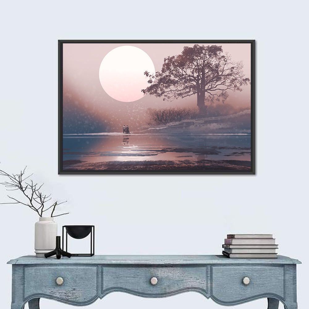 Couple Under Supermoon Wall Art