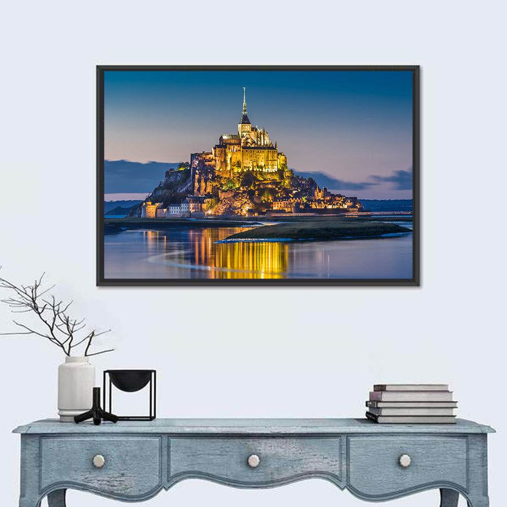 Mont Saint-michel at Dusk Wall Art in a room, landscape