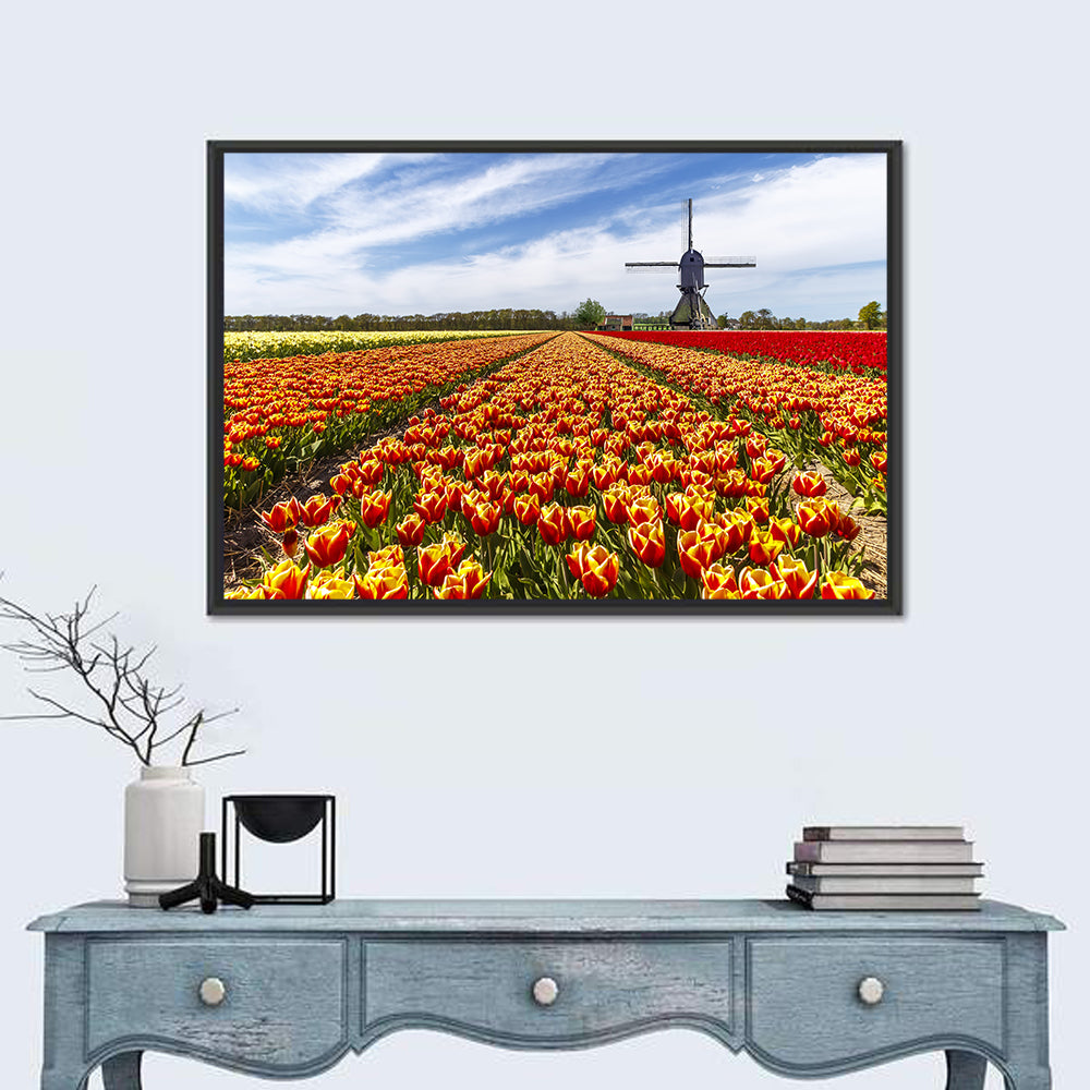 Windmill Over Tulip Fields Wall Art