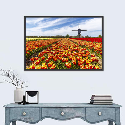 Windmill Over Tulip Fields Wall Art