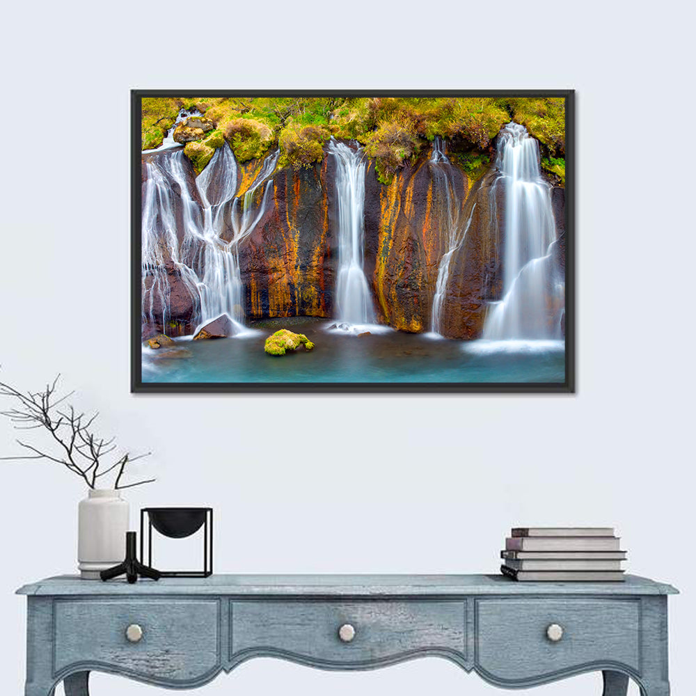 Hraunfossar Falls Wall Art in a room, landscape