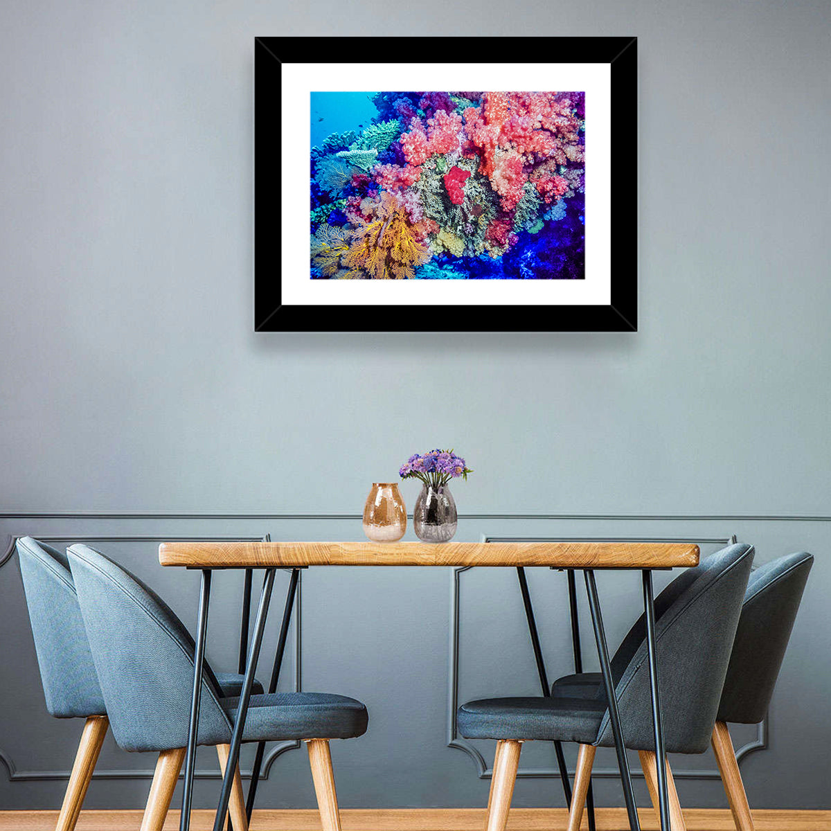 Vibrant Coral Reef Wall Art in a room, landscape