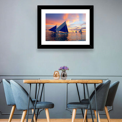 Outrigger Sailboats at Sunset Wall Art