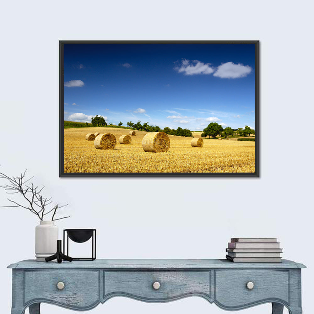 Late Summer Straw Bales Wall Art in a room, landscape