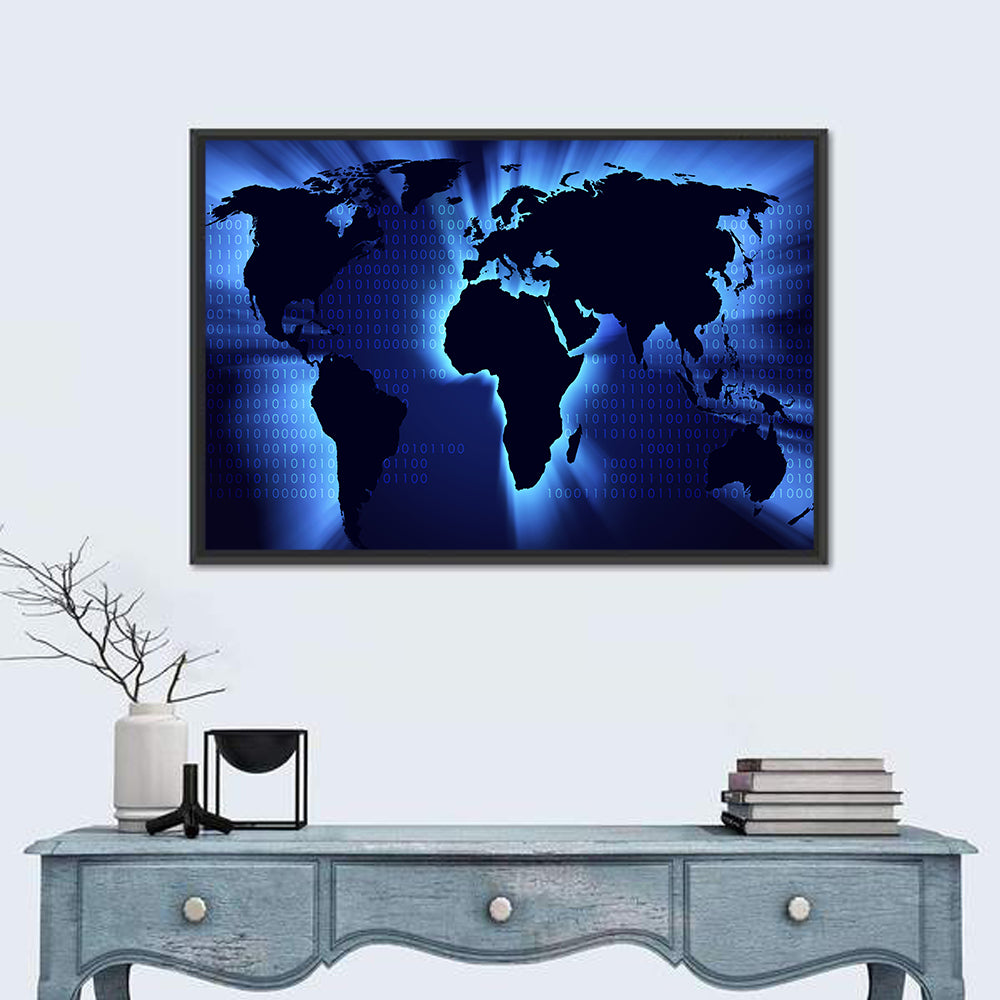 Glowing Digital World Map Wall Art