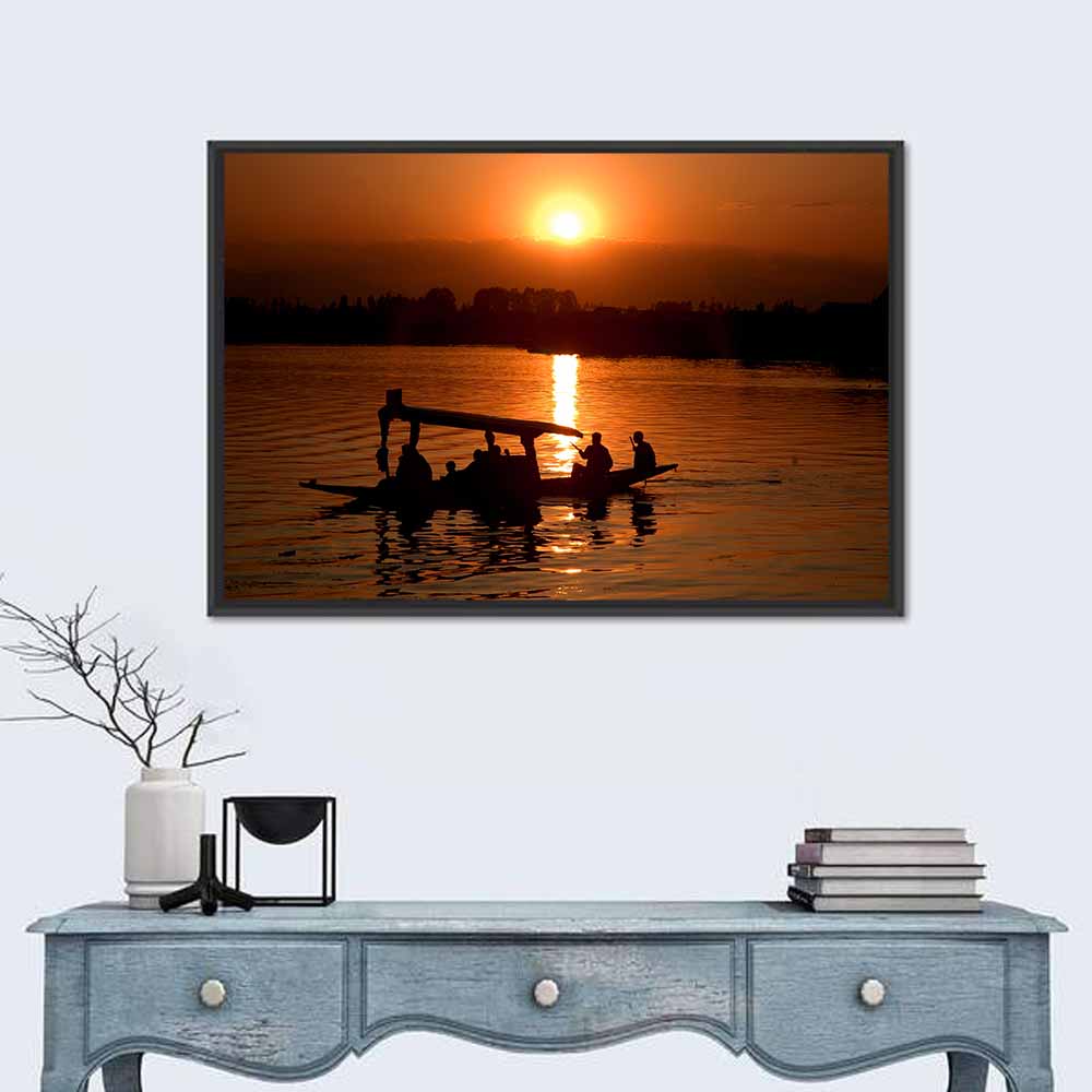 Dal Lake Sunset Silhouette Wall Art