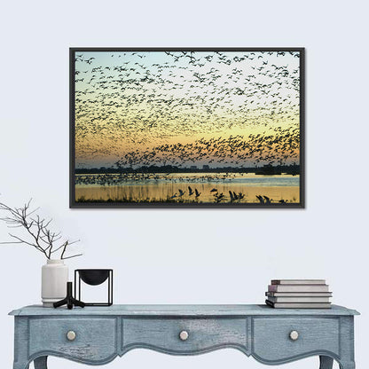 Snow Geese Over River Wall Art
