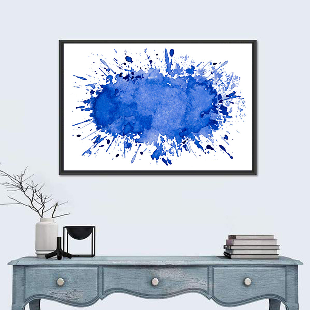 Blue Ink Splash Wall Art in a room, landscape