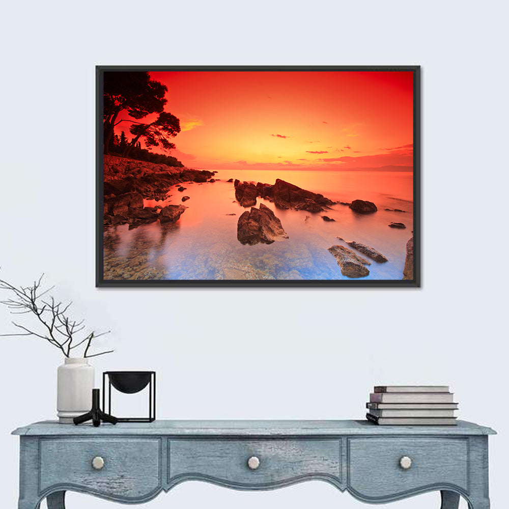 Brac Island Fiery Sunset Wall Art in a room, landscape