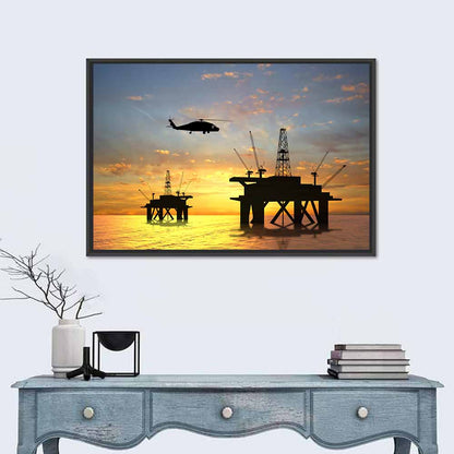 Offshore Oil Rig Sunset Silhouette Wall Art