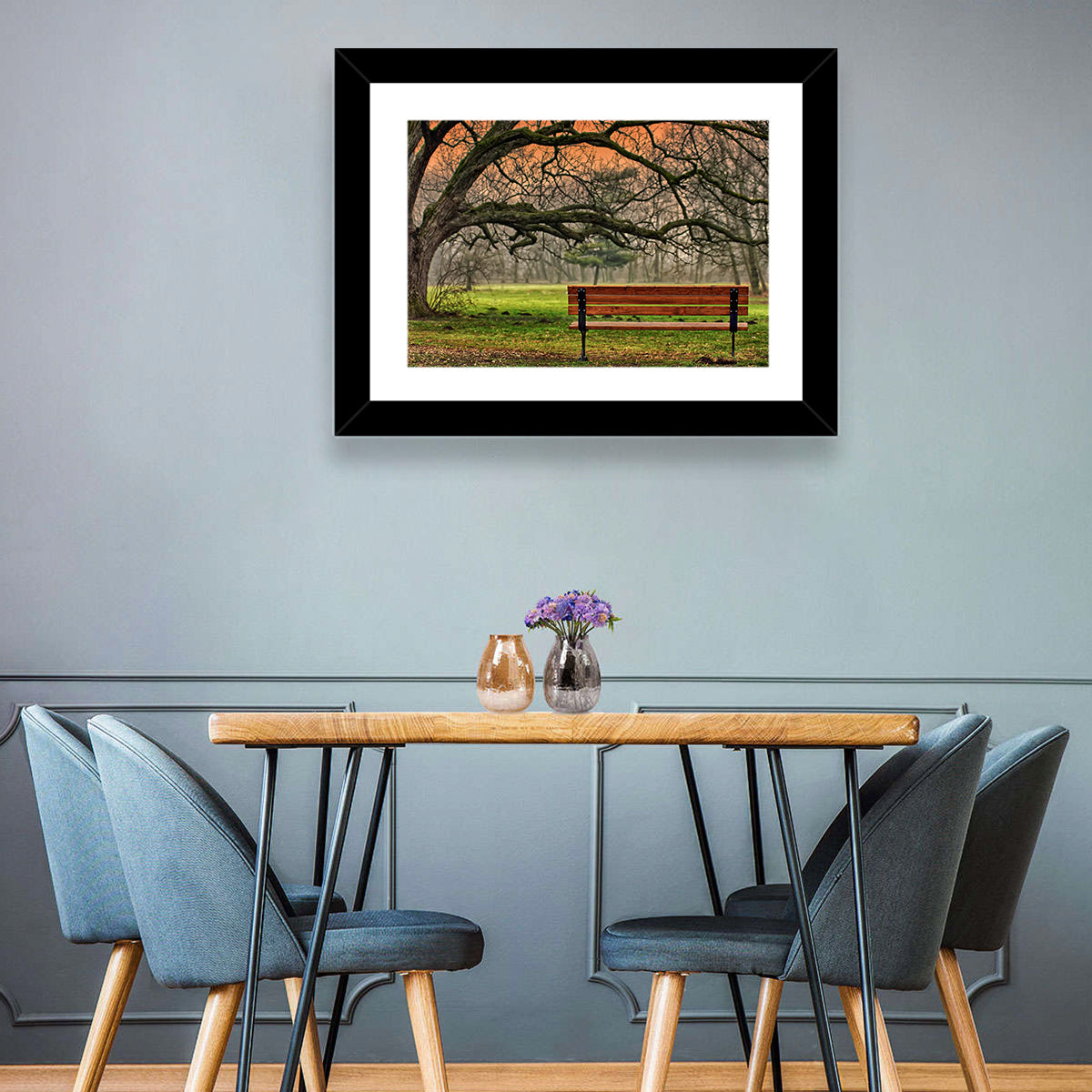 Misty Autumn Park Bench Wall Art