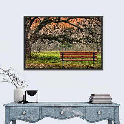 Misty Autumn Park Bench Wall Art