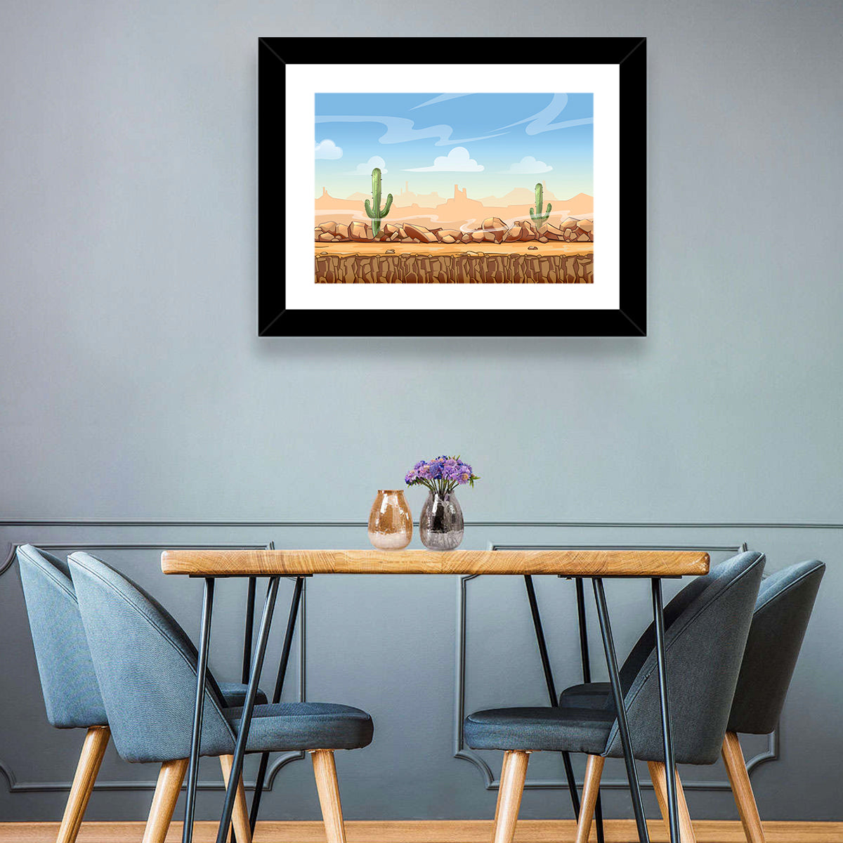 Digital Desertscape Wall Art in a room, landscape