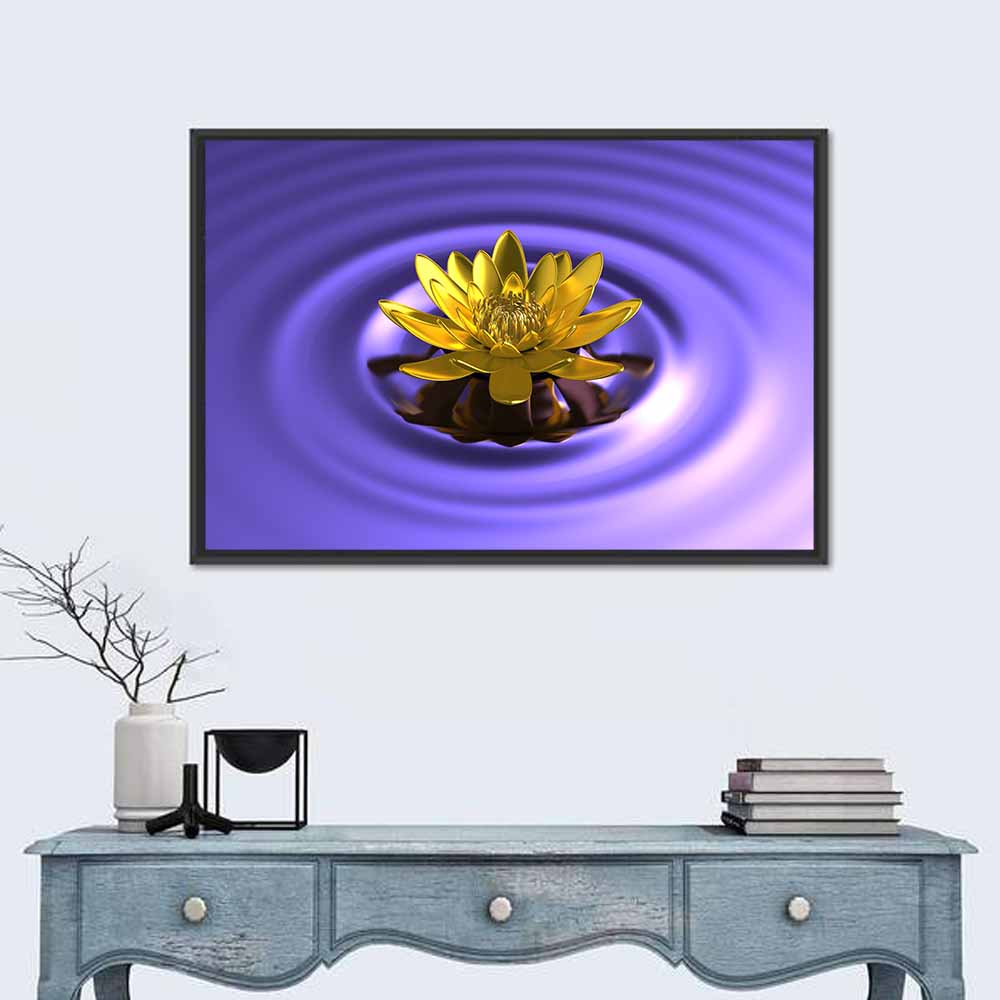 Golden Lotus Over Purple Waves Wall Art