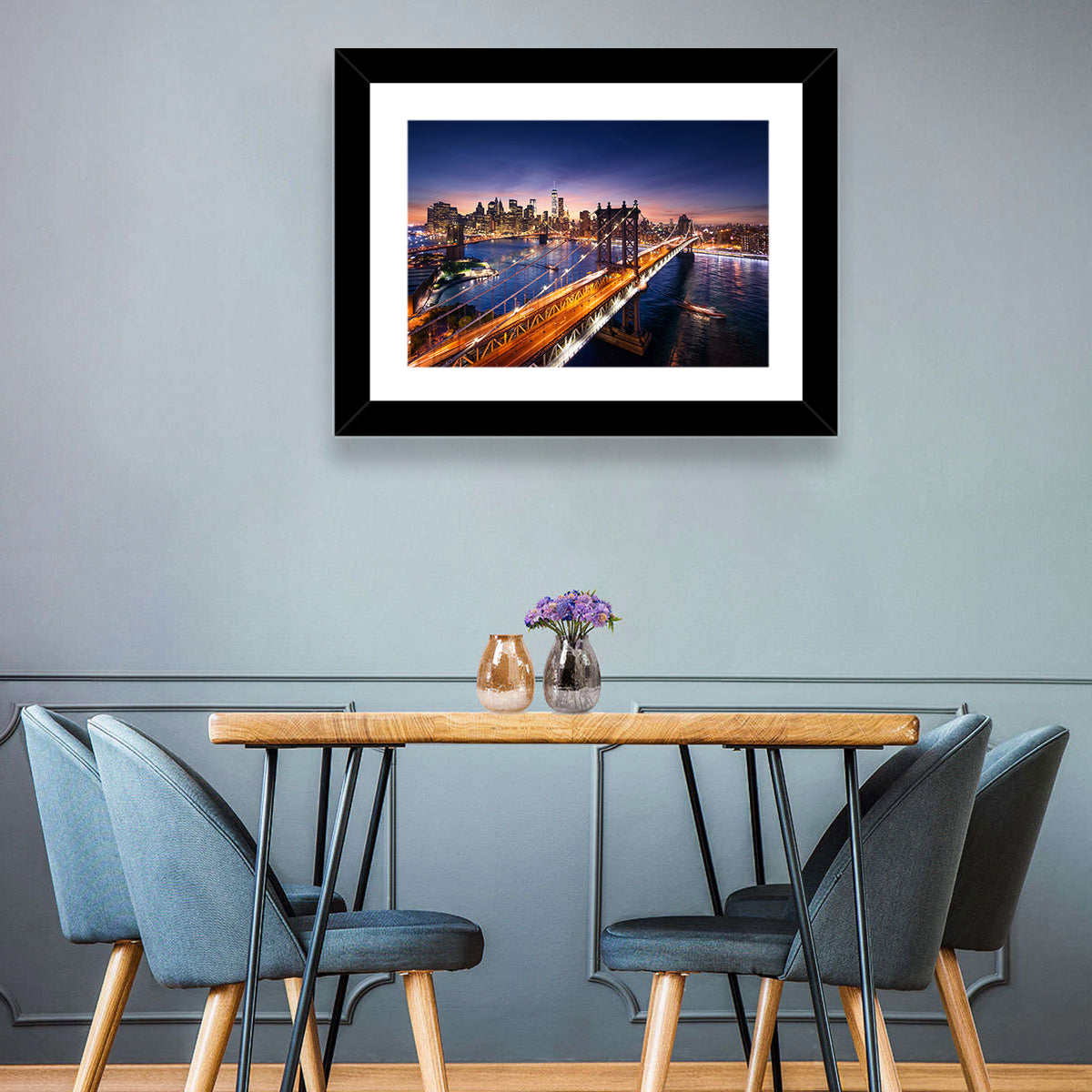 Sunset Over Manhattan Bridges Wall Art