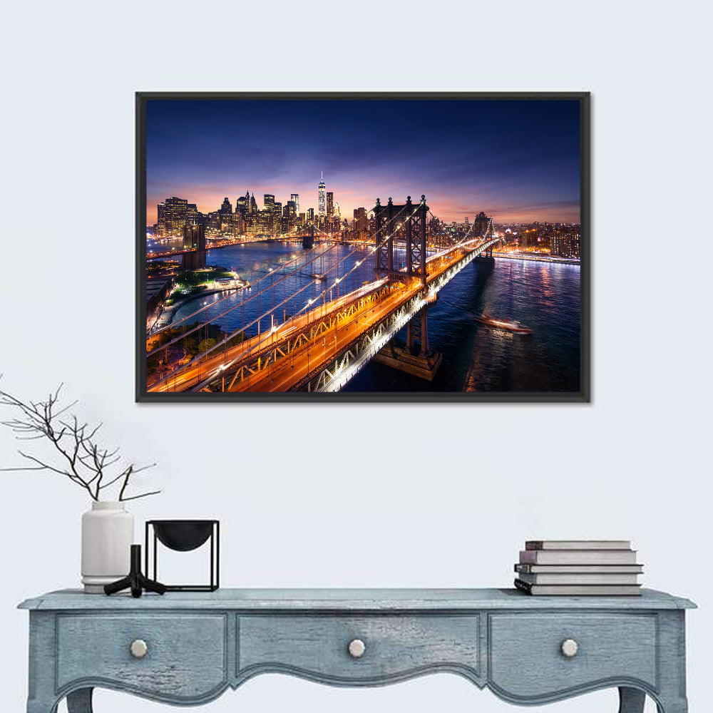 Sunset Over Manhattan Bridges Wall Art