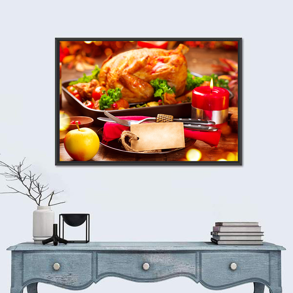 Roasted Turkey Holiday Still Life Wall Art in a room, landscape