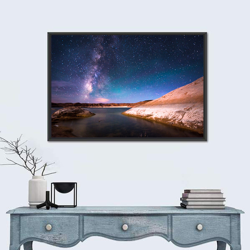 Lake Powell Night Sky Wall Art in a room, landscape