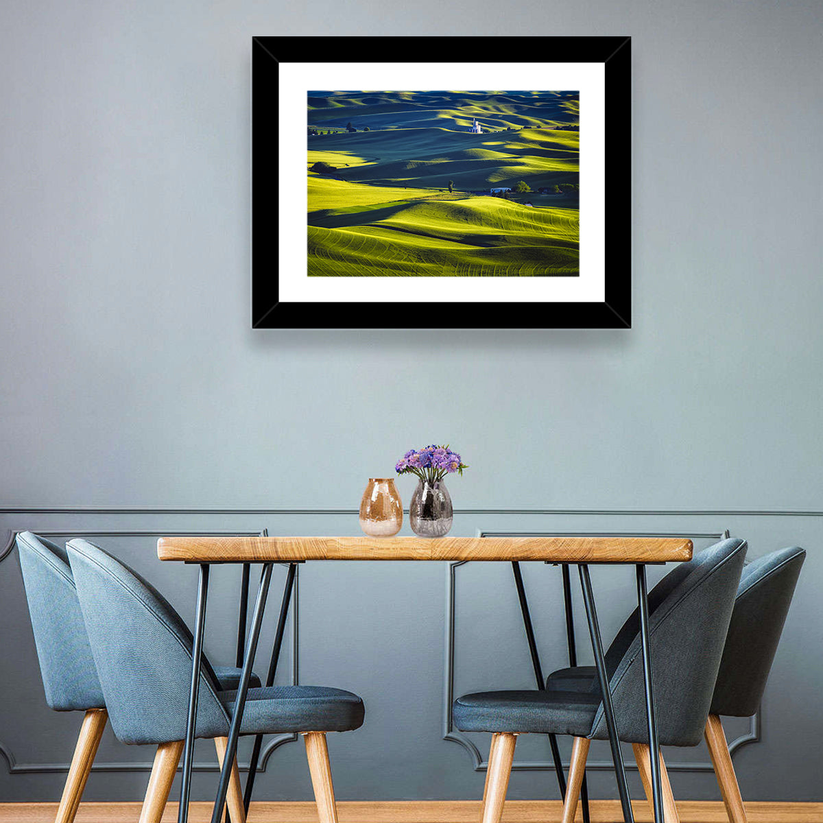 Palouse Hills with Grain Elevator Wall Art in a room, landscape
