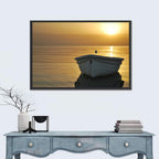 White Rowboat on Golden Sea Wall Art