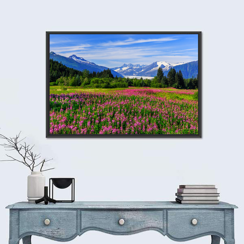 Juneau Meadow with Mendenhall Glacier Wall Art in a room, landscape