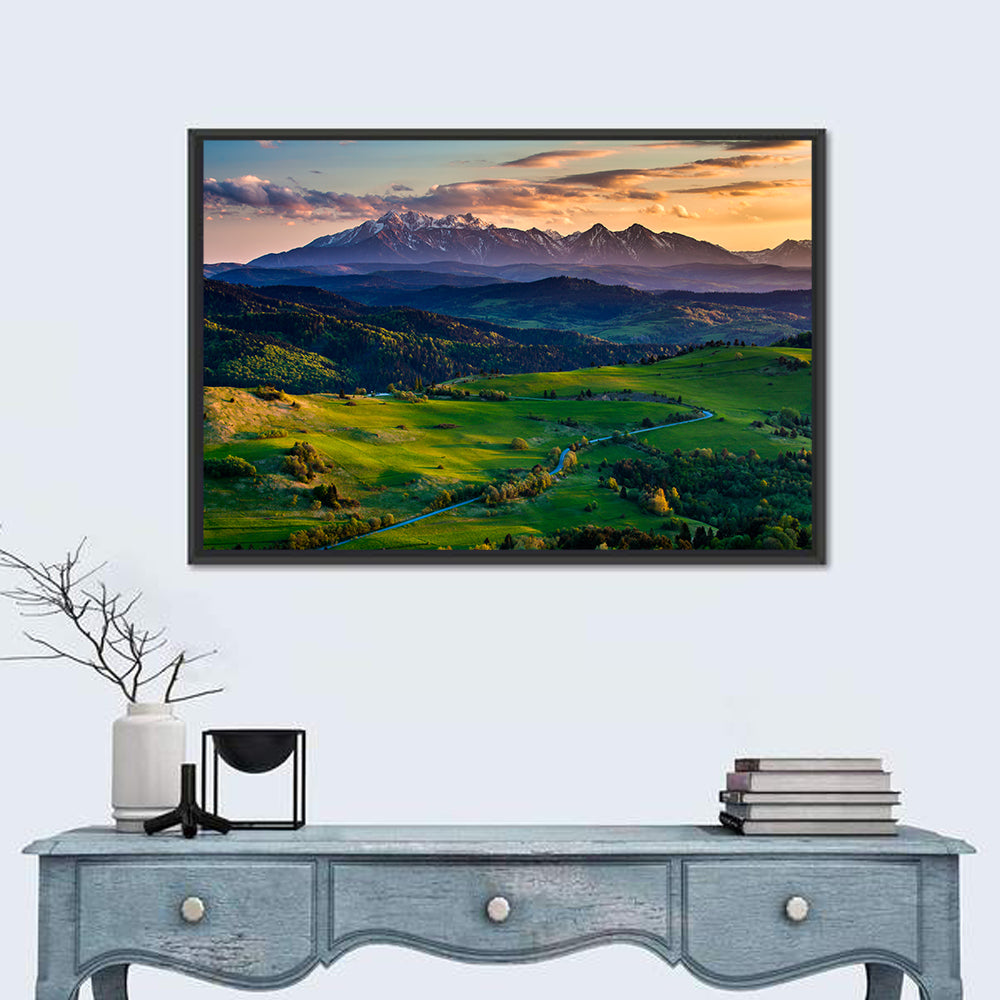 Tatras Golden Hour Vista Wall Art in a room, landscape