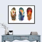 Boho Watercolor Feather Trio Wall Art