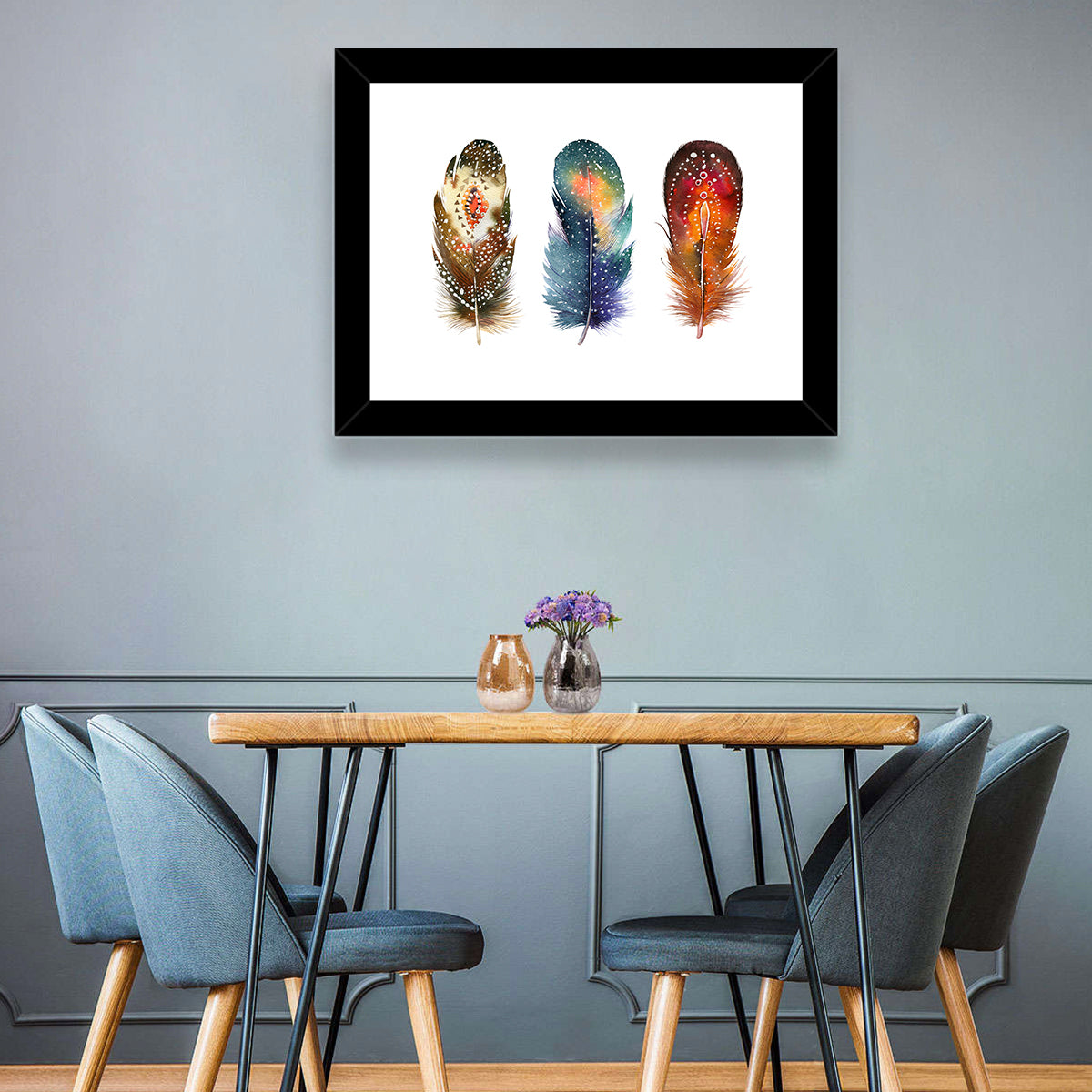 Boho Watercolor Feather Trio Wall Art