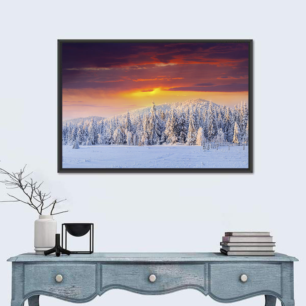 Snowy Forest Sunset Wall Art