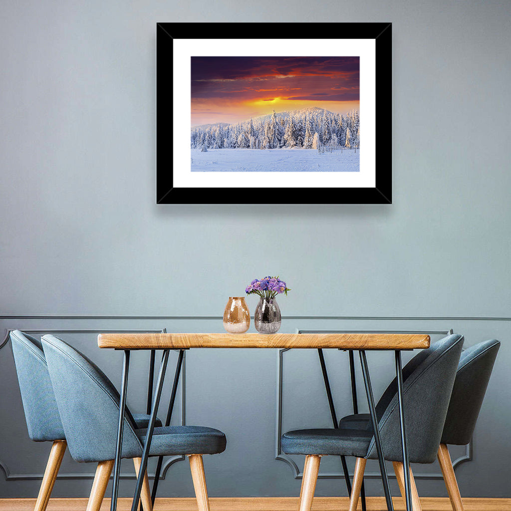 Snowy Forest Sunset Wall Art