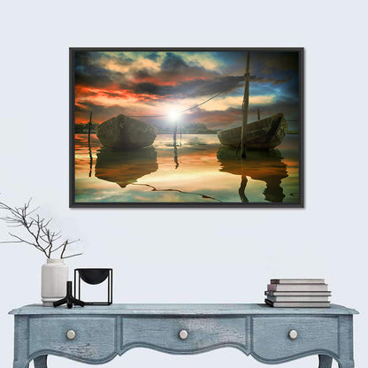 Two Wooden Boats at Sunset Wall Art