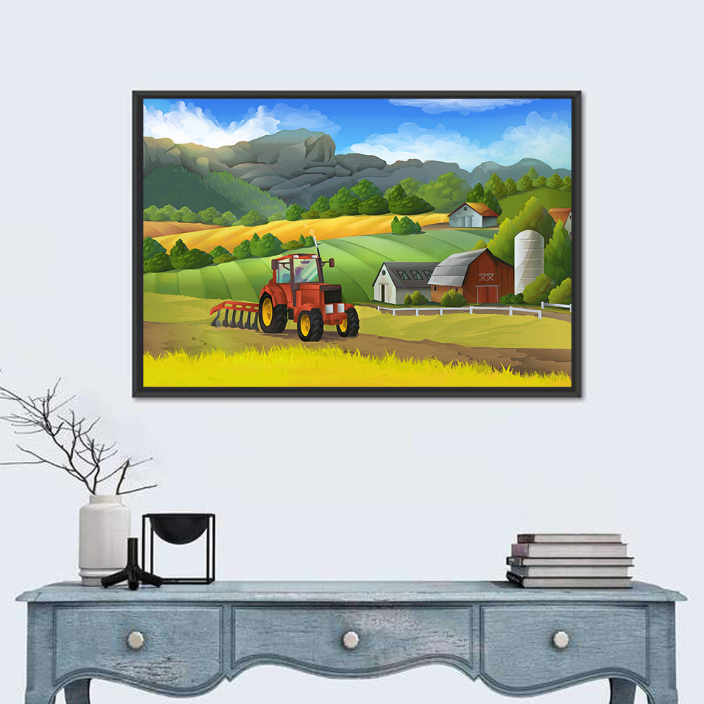 Red Tractor Farm Landscape Wall Art