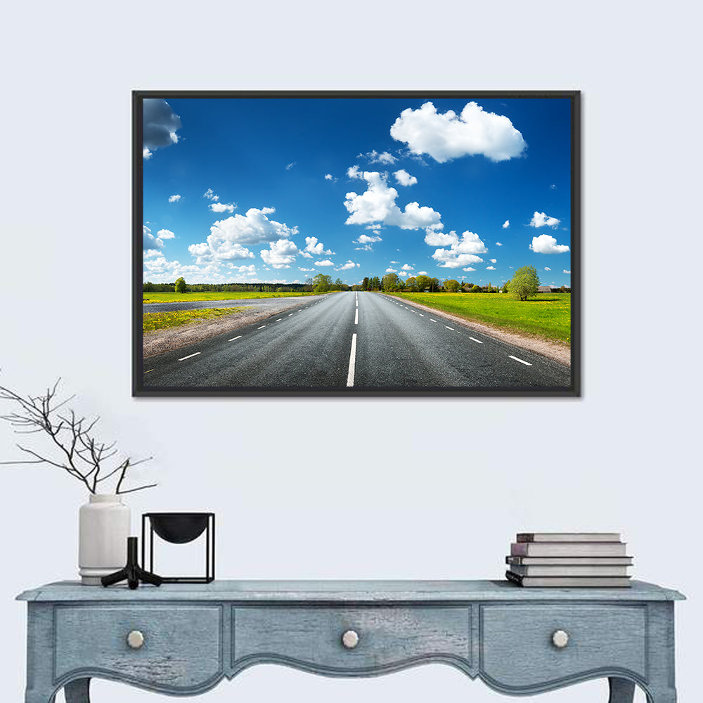 Asphalt Road Through Meadow Wall Art