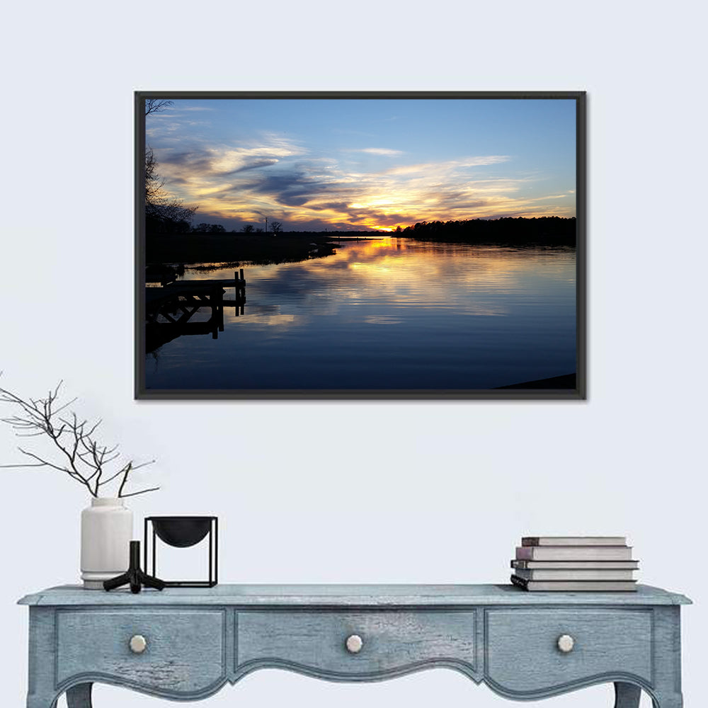 Lake Palestine Pier at Sunset Wall Art in a room, landscape