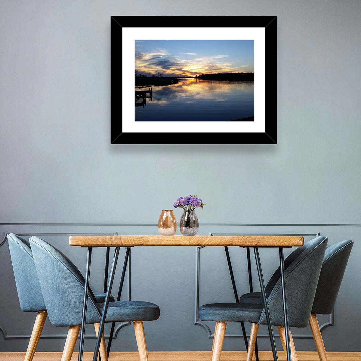 Lake Palestine Pier at Sunset Wall Art in a room, landscape