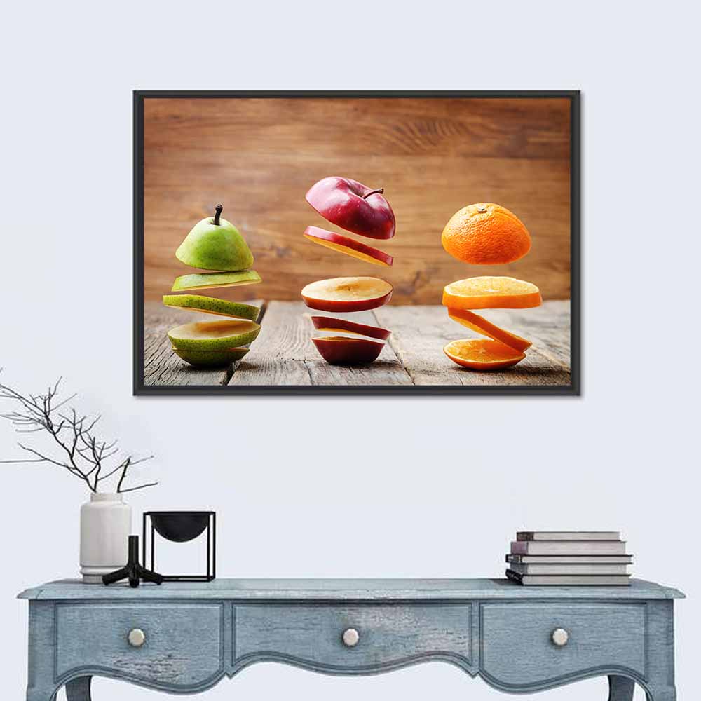 Floating Sliced Fruit Row Wall Art in a room, landscape
