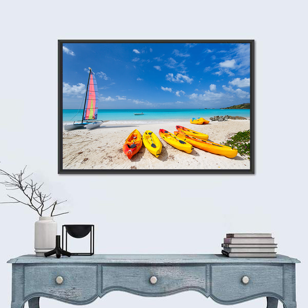 Yellow Kayaks on Tropical Beach Wall Art