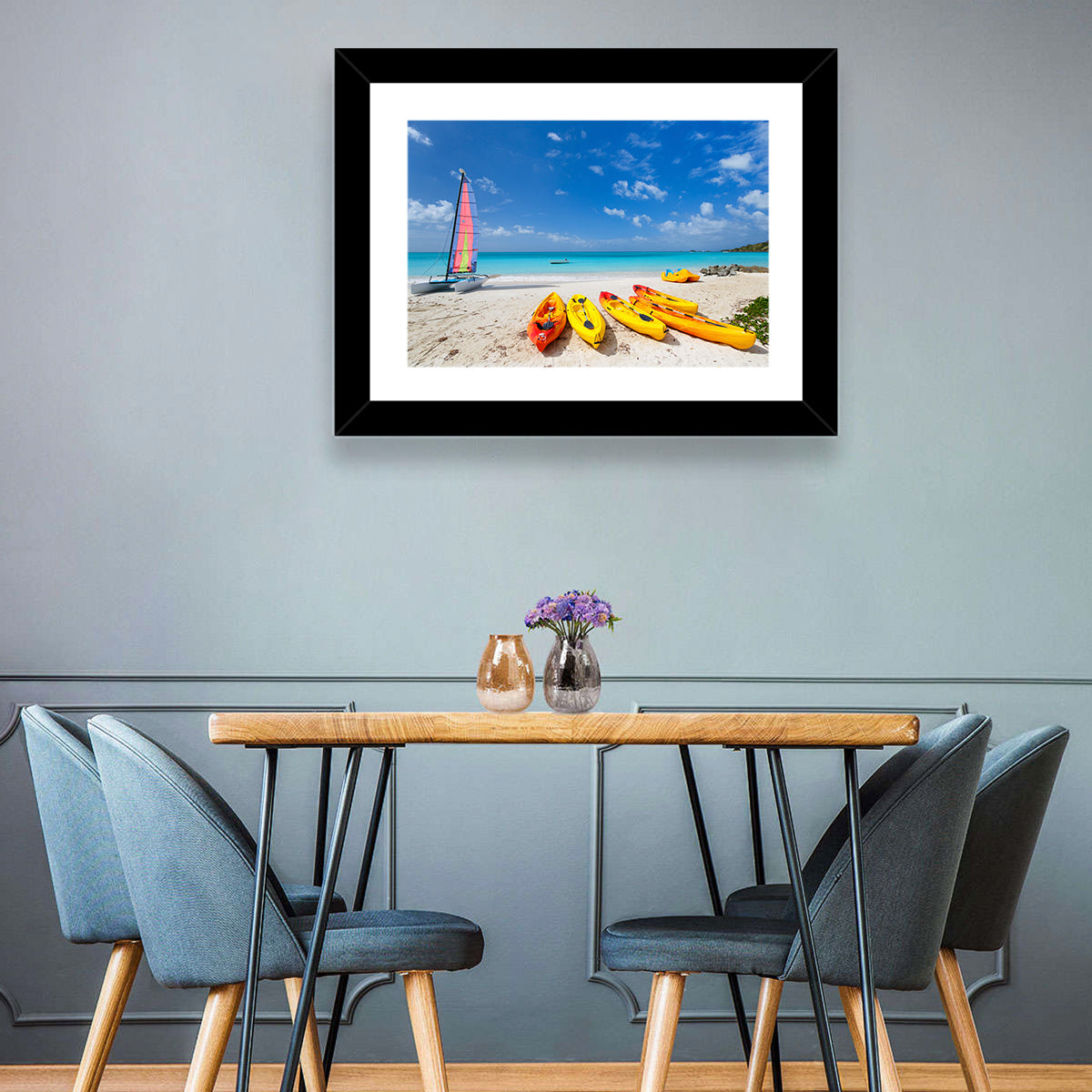 Yellow Kayaks on Tropical Beach Wall Art