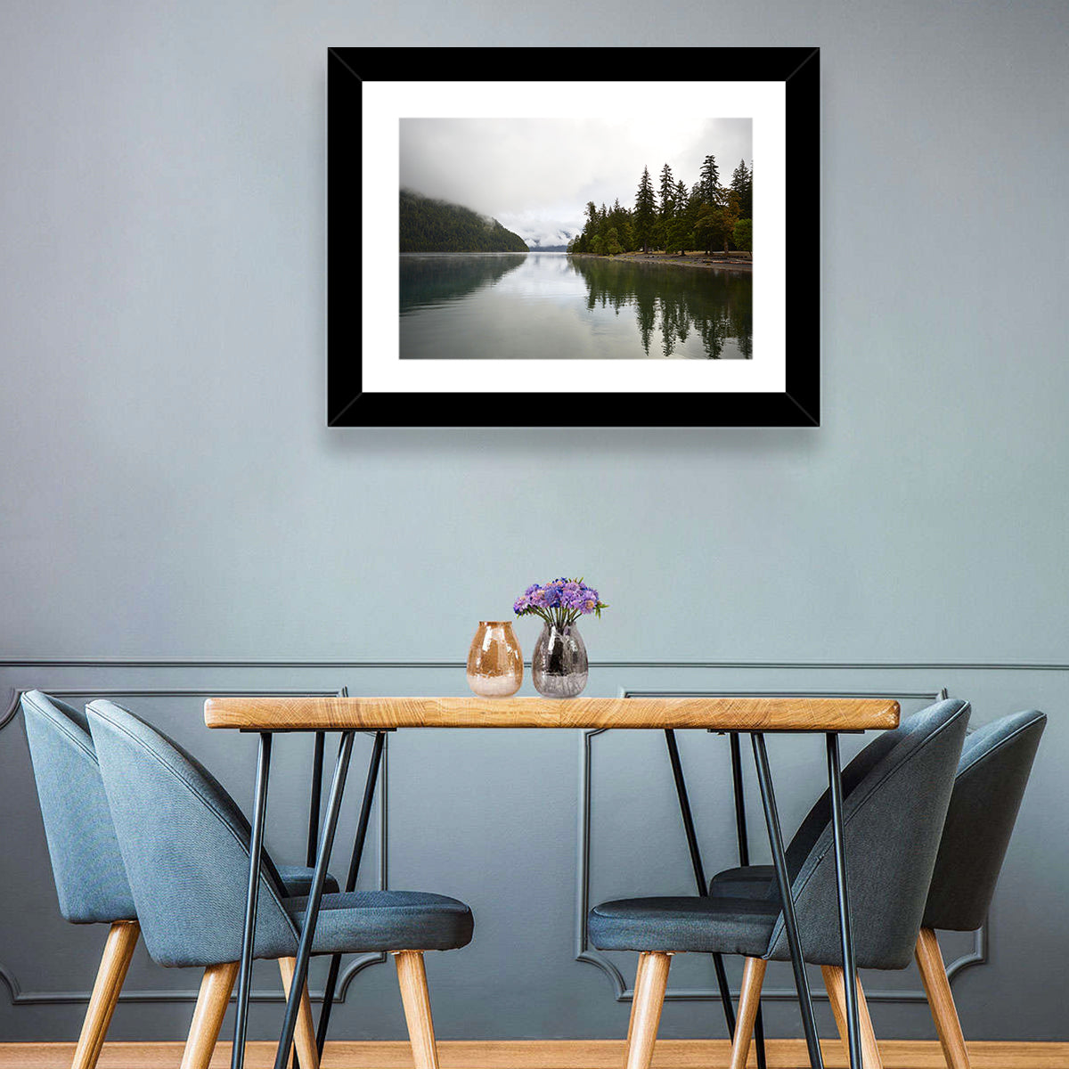 Foggy Lake Crescent Reflection Wall Art