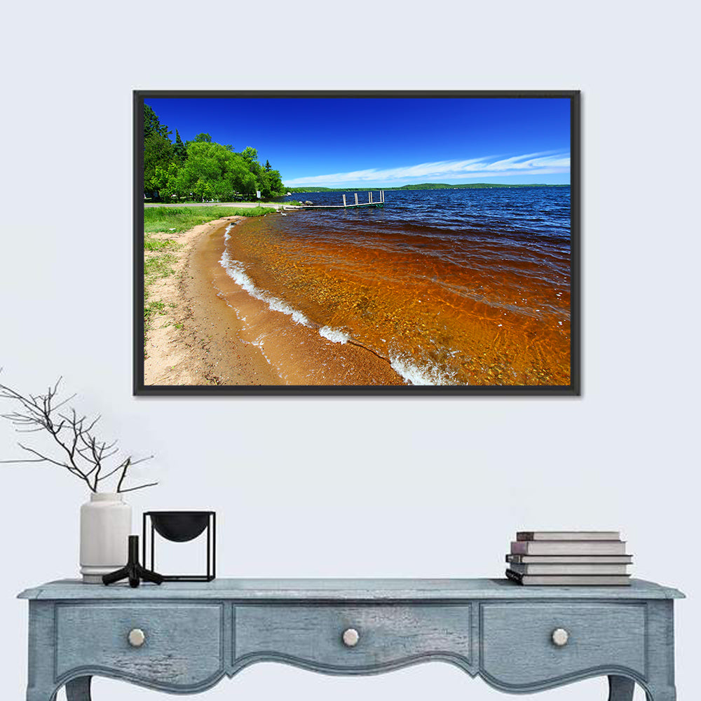Lake Gogebic Sunny Shoreline Wall Art in a room, landscape