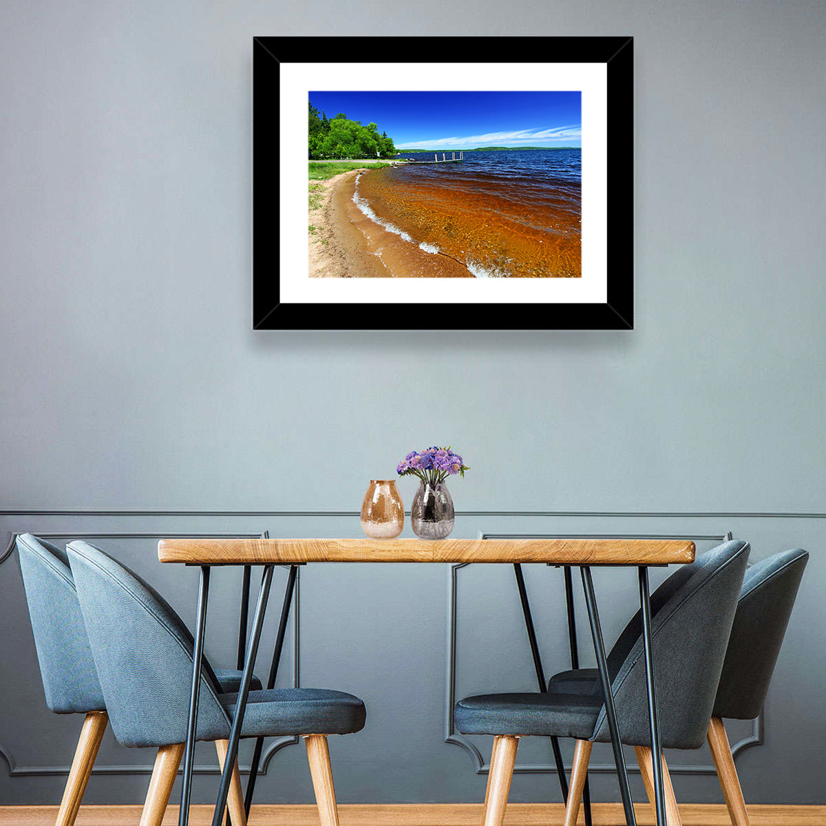 Lake Gogebic Sunny Shoreline Wall Art in a room, landscape