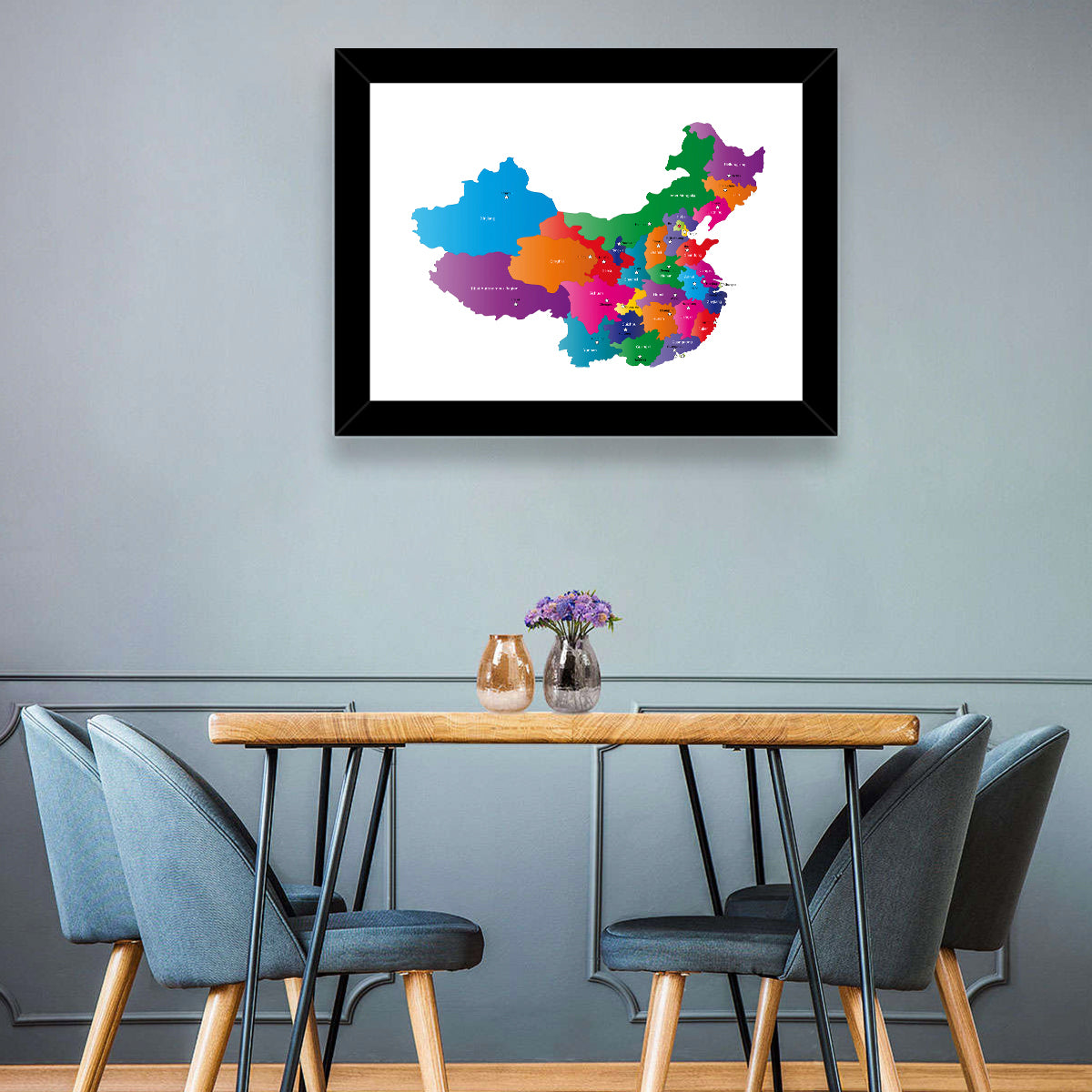 Colorful China Provinces Map Wall Art