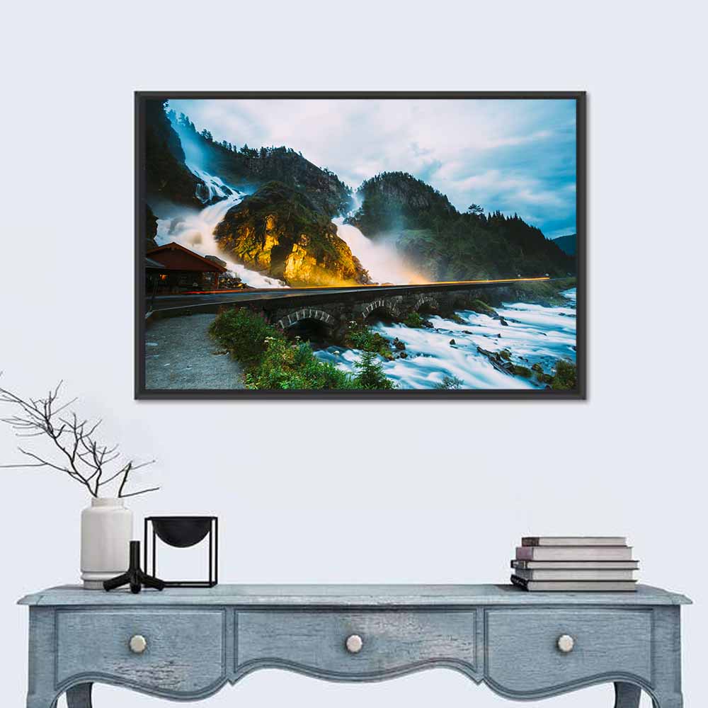 Låtefossen Waterfall at Twilight Wall Art