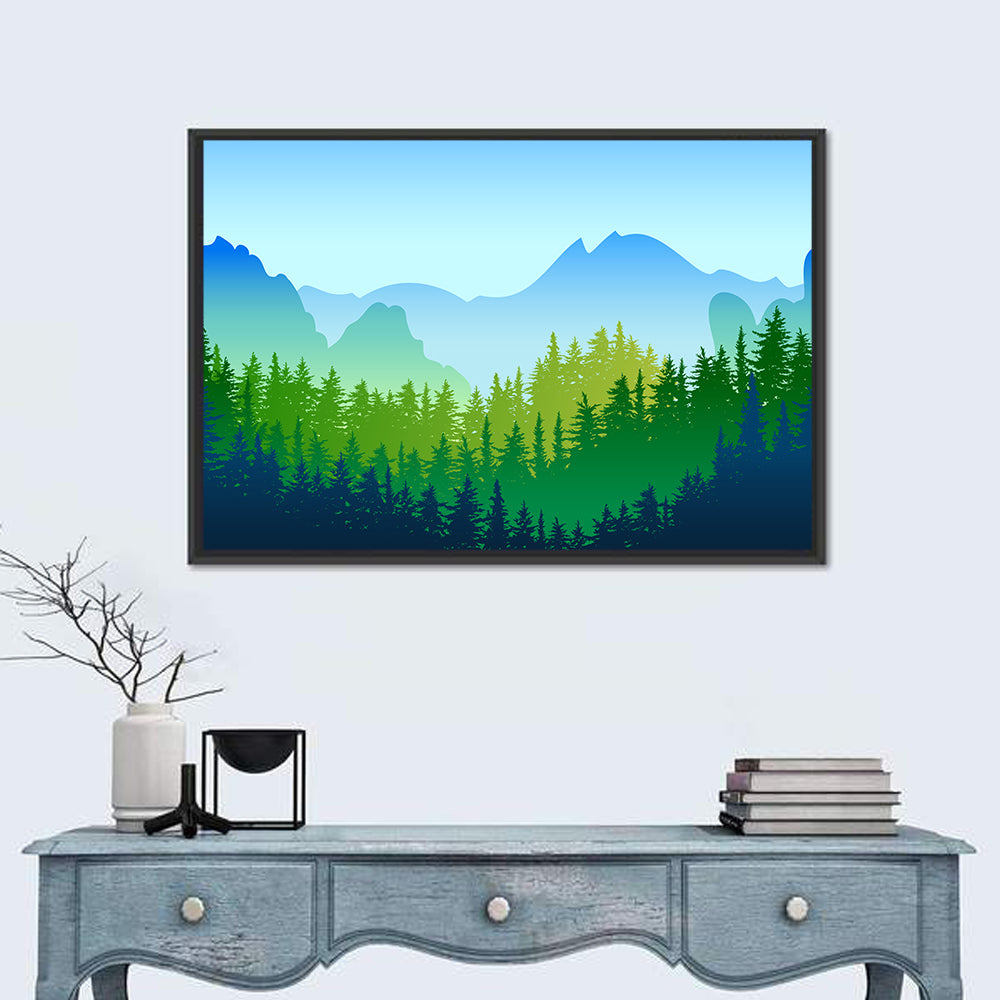 Layered Pine Forest Wall Art in a room, landscape